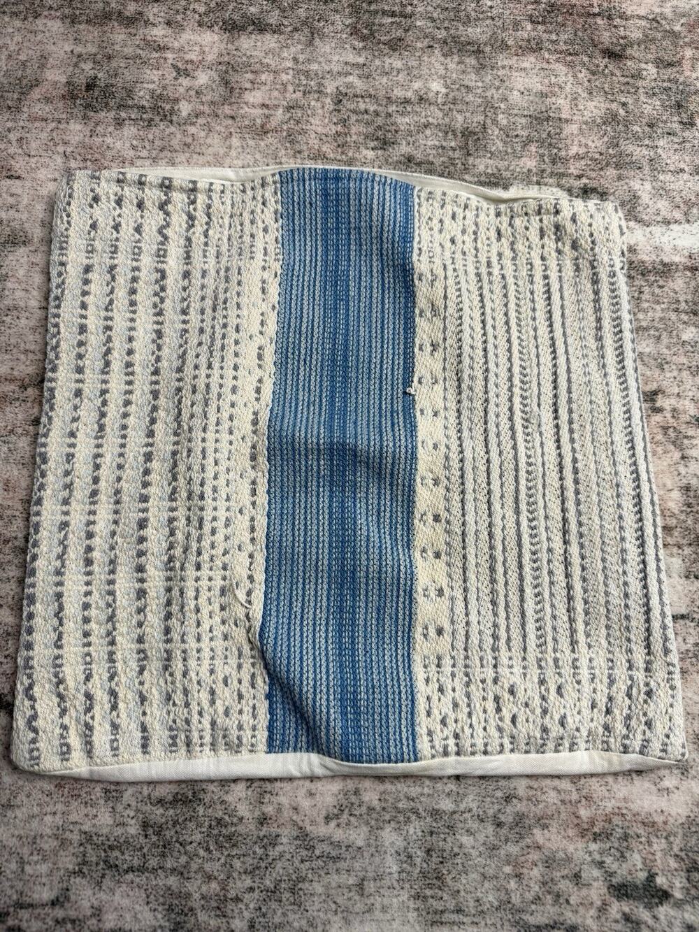 Throw Pillow Cover Ivory Tribal Boho Woven Cotton Gray Ivory Teal 17”